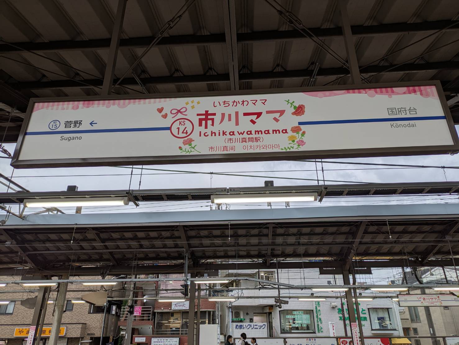 市川ママ駅の駅名板