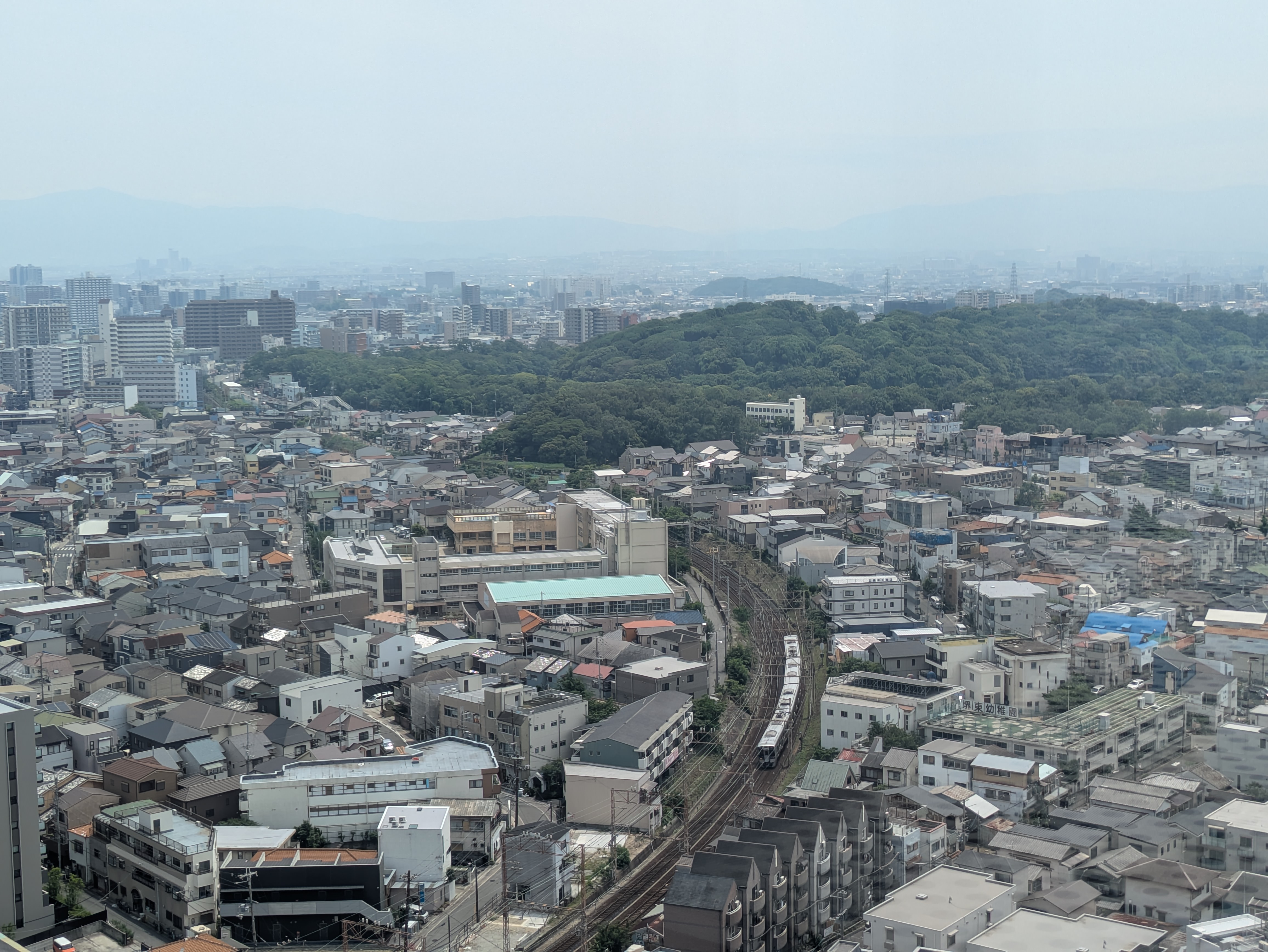 堺市役所展望ロビーから南海線を見る