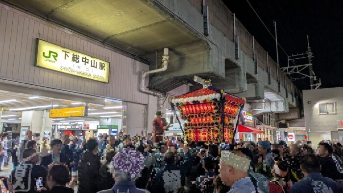 お会式万灯行列が下総中山駅に集結